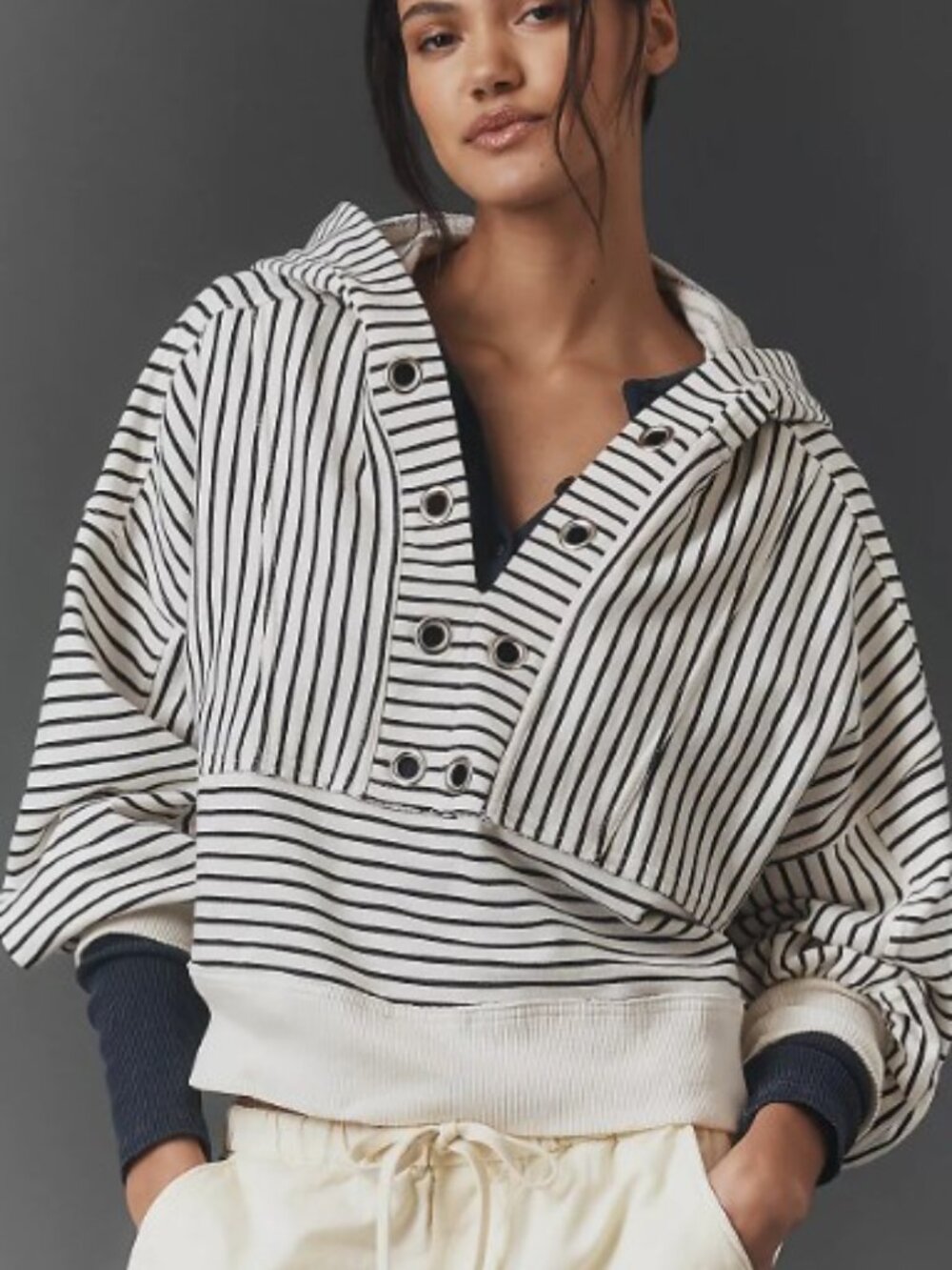(AT-7) Anthropologie Pilcro Cotton Grommet Hooded Sweatshirt